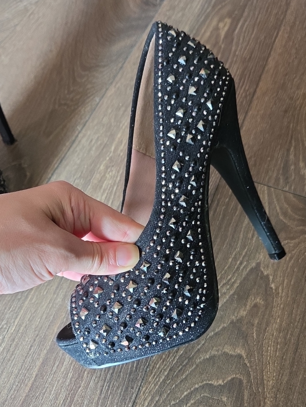Black Studded Peep-Toe High Heels Size 5 1/2